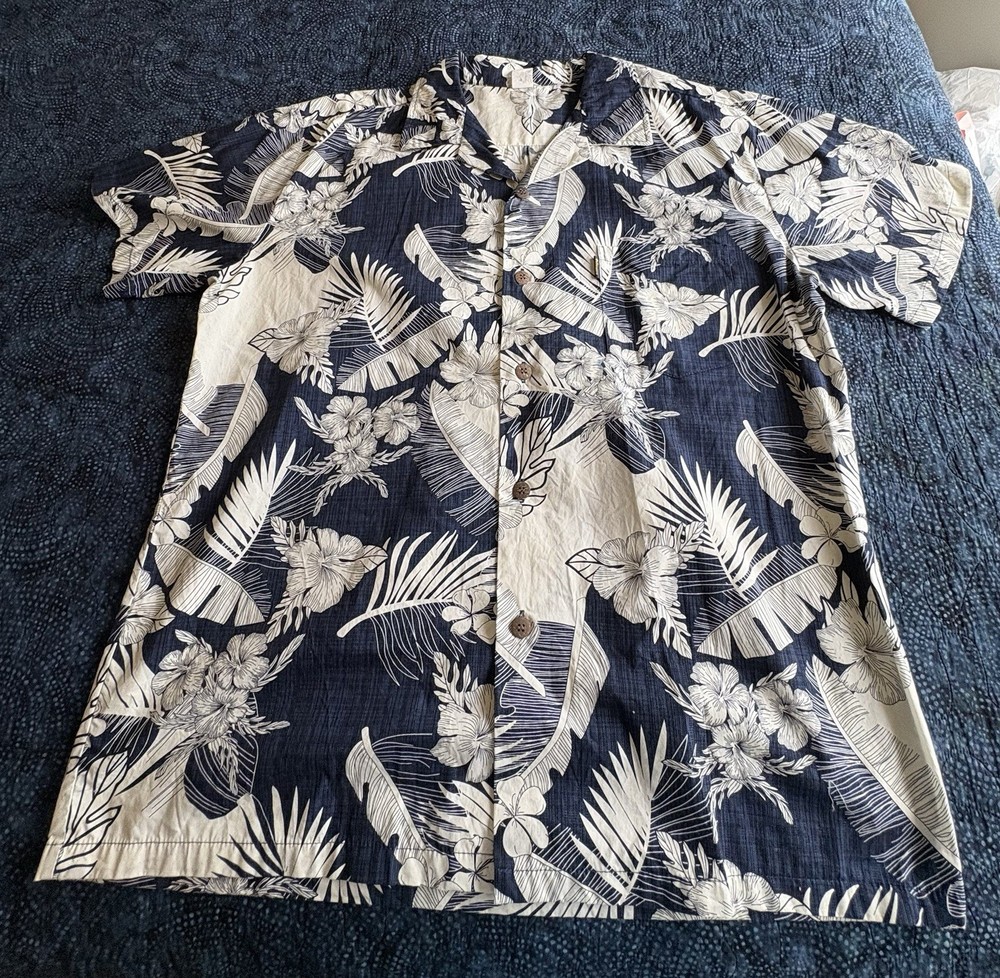 Palmwave Hawaii Men's XL Blue/White Floral Hawaiian Button-Up Shirt