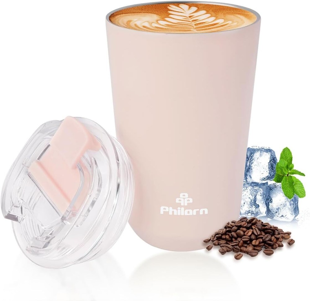 Pink Coffee Tumbler 12 Oz Insulated Coffee Mug With Lid Leak Proof Thermo Cup Fo