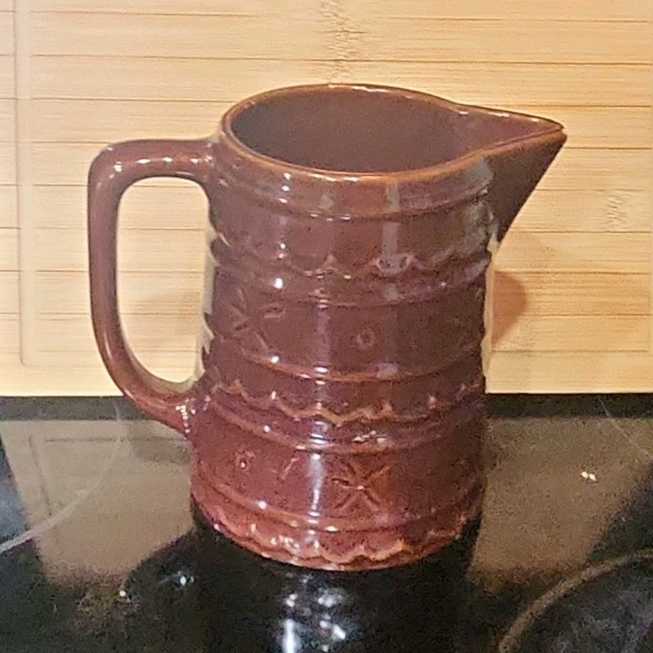 Marcrest Brown Glossy Stoneware Pottery Pitcher with Handle USA