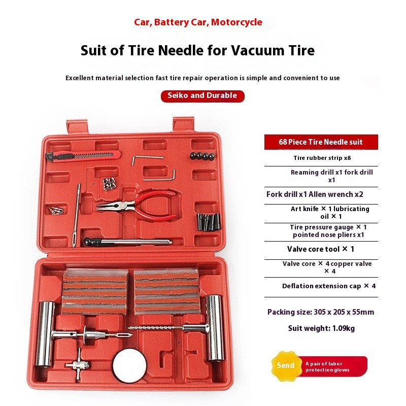 Car Tire Repair Kit with Studding Tool for Auto and Bike Tires