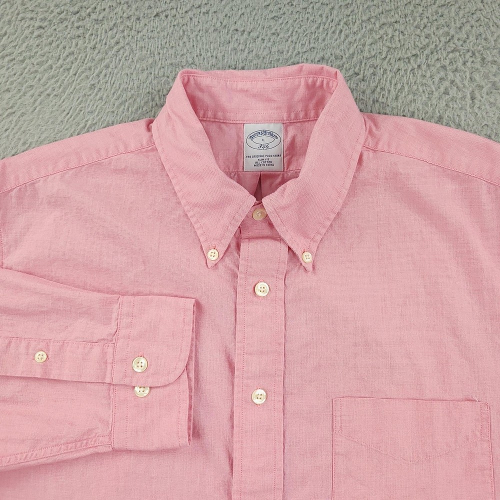 Brooks Brothers 346 Shirt Mens Large Pink Solid Slim Fit Long Sleeve Cotton