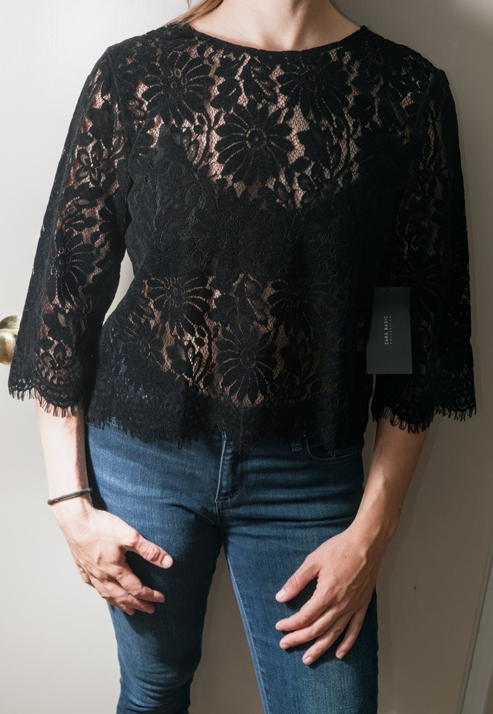 Zara black velvet lace top size M, work/office/formal/party, NWT