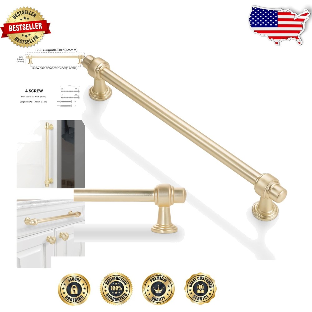 Durable 10 Pack Brushed Gold Cabinet Handles – Easy Install 7.5 Inch Pulls