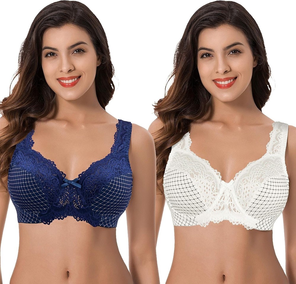 Curve Muse Women's Minimizer Unlined / Unpadded Underwire Bra 34C 2-Pack