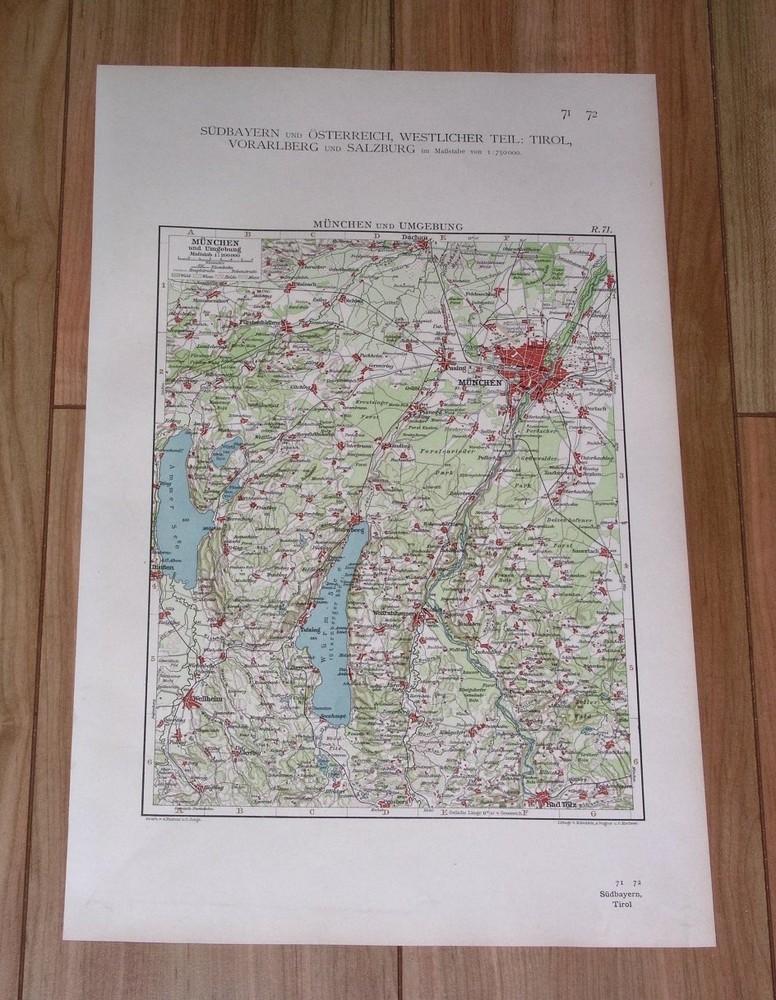 1924 Antique Map Of Munich München And Vicinity Bavaria Bayern / Germany