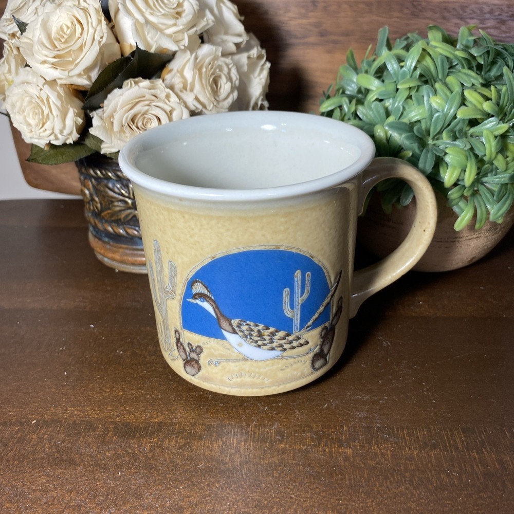 Vintage Otagiri-Style Roadrunner & Cactus Stoneware Mug
