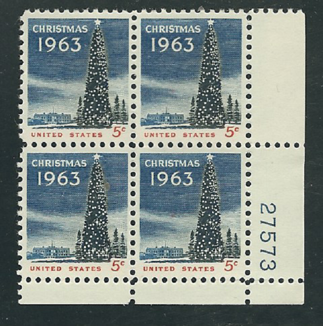 Scott # 1240 ...5 Cents...Christmas....4 Plate Blocks