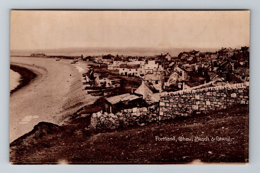 England- Dorset Portland Chesil Town & Beach Old PC Postal View Vintage Postcard
