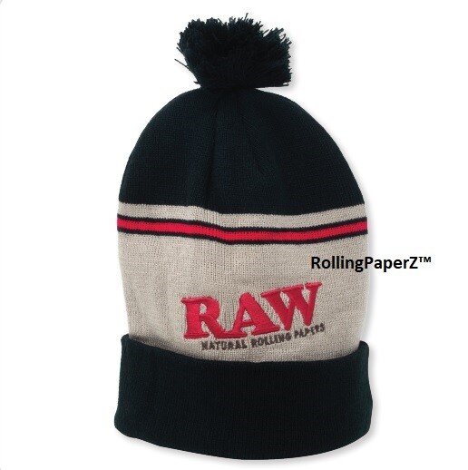 Raw x Rolling Papers Pompom Beanie in Brown and Black - One Size Fits All