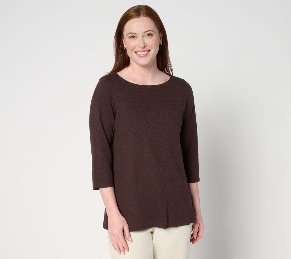 Fashion Women's Top Plus Sz 2X Denim & Co. Slub Jersey Sleeve Boat Brown A694655