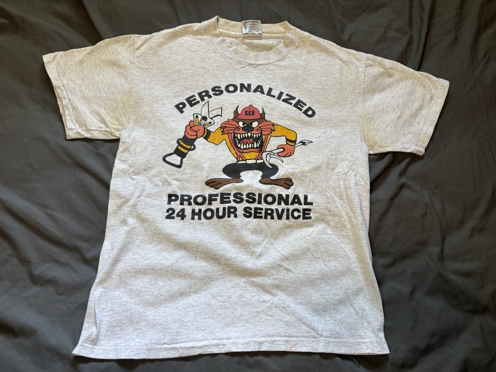 Vintage Taz Fire Department Shirt Mens Medium Heather Gray Rescue EMS Somers