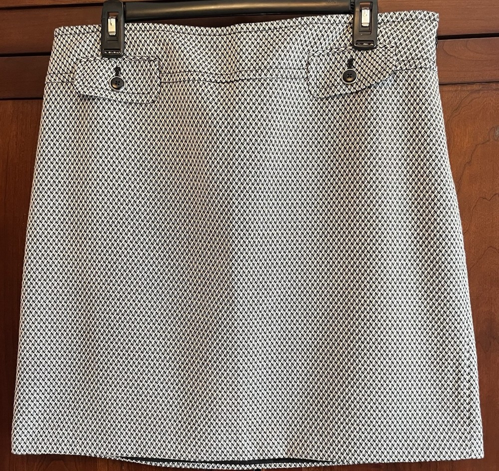 Ann Taylor LOFT Geometric Black White Lined Pencil Skirt Side-Zip Size 12