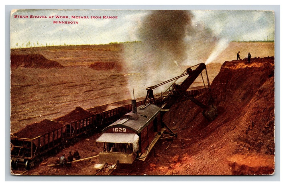 Steam Shovel At Work, Mesaba Iron Range Mining Minnesota MN Postcard