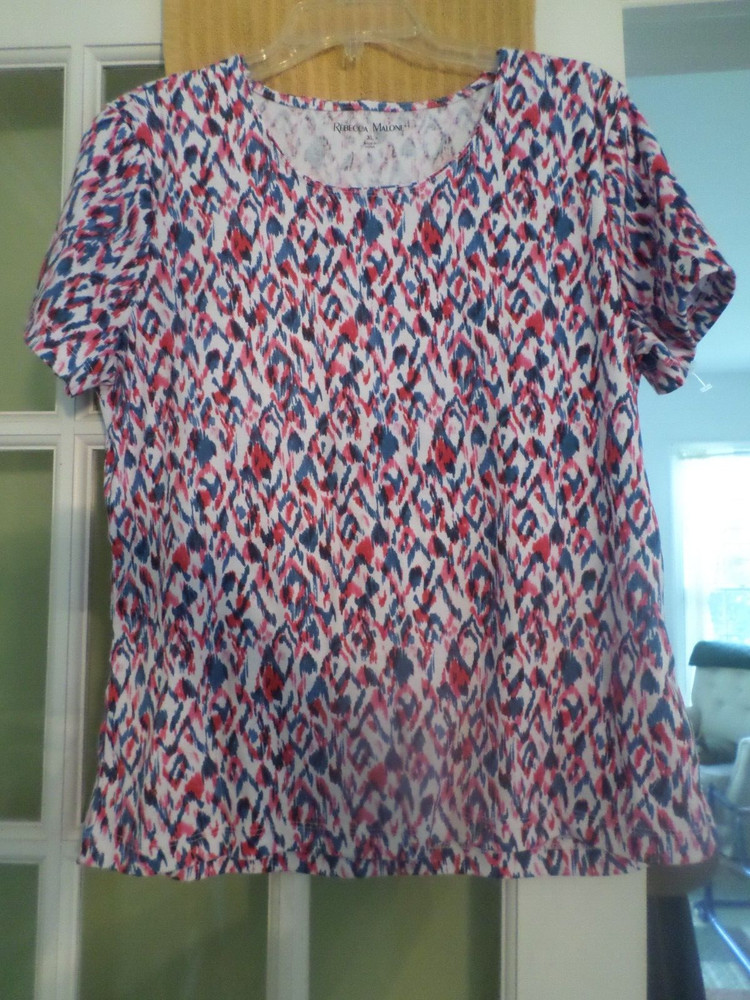 NEW NWOT Ladies Size XL Rebecca Malone Red White Blue S/S Cotton Top