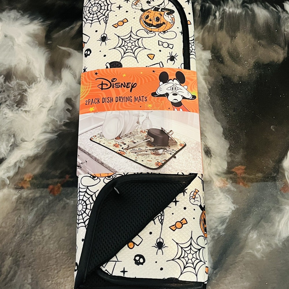 Disney Mickey Mouse 2 Pack Dish Drying Mat 16”x18” Halloween Oh What Fun Pumpkin