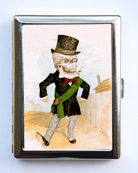 Skeleton Smoking Cigarette Case Wallet Business Card Holder psychobilly gothic