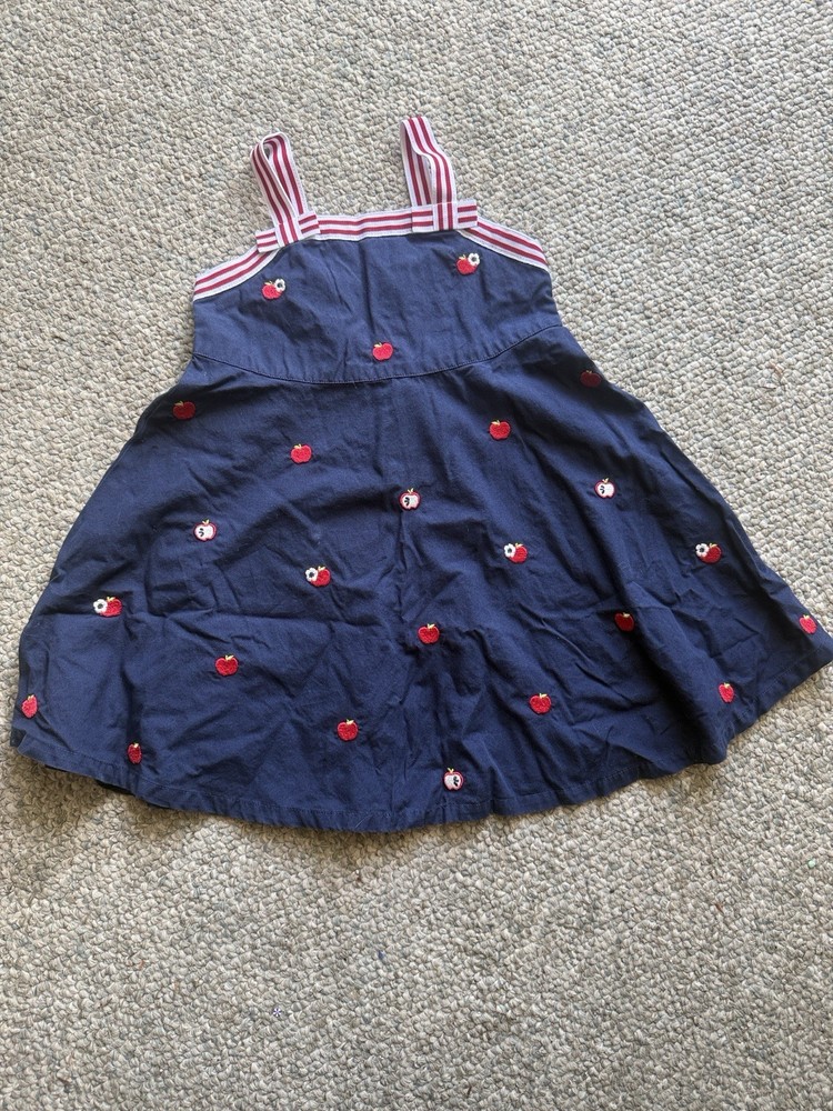 Gymboree Girls Navy Apple Embroidered Sundress Striped Straps Knee Length 3T