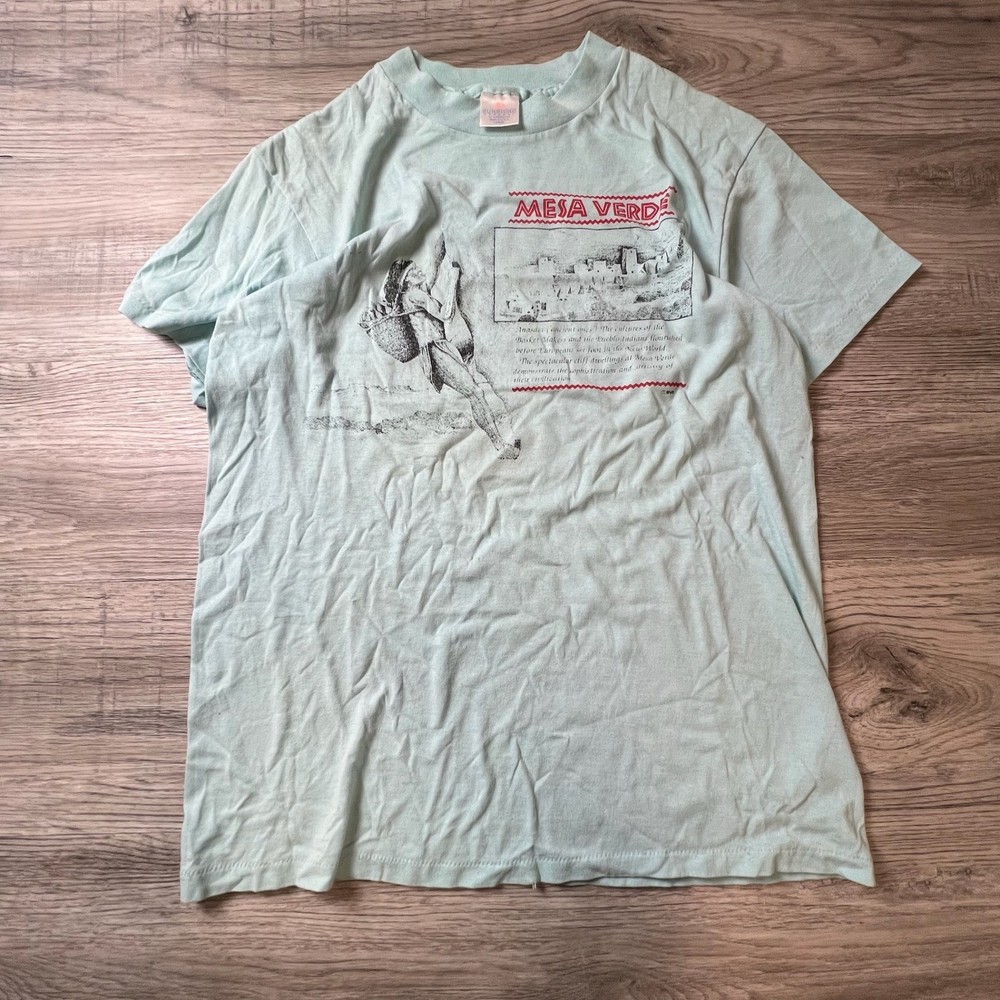 Sunshine Apparel Mesa Verde T-Shirt Mens Large Light Blue Vintage Single Stitch
