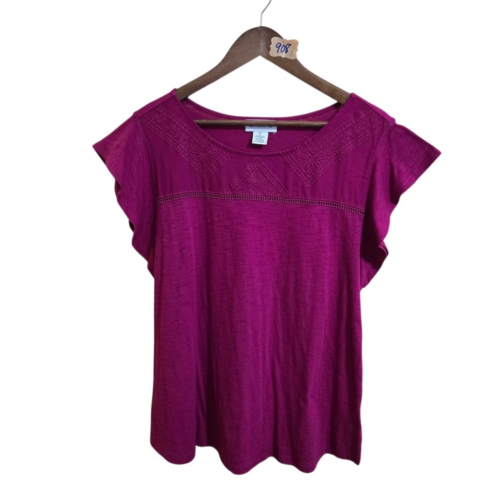 Liz Claiborne Women's T Shirt Size XL Shortsleeve Scoop Neck  Pink Embroidered