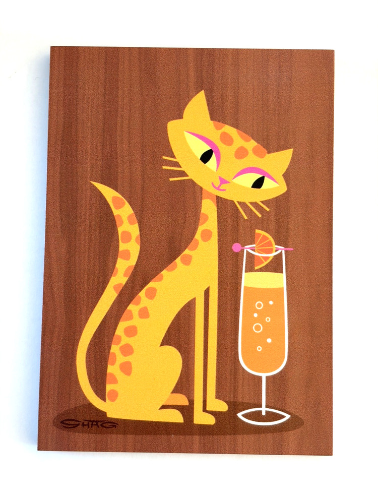 NEW 2025 SHAG Intoxicats Cats with Cocktails Fine Art Print on Wood - MIMOSA