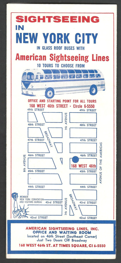 GLASS ROOF BUS TOURS in NYC Brochure AMERICAN SIGHTSEEING LINES 1960s