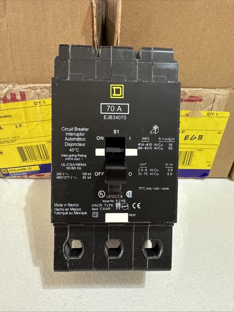 Square D EJB34070 70A 3P 277/480v TESTED, W/box