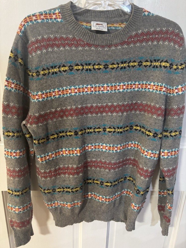 Vintage Le Tigre Sweater Mens Extra Large Gray 90s Style Sweatshirt Sm Pullover