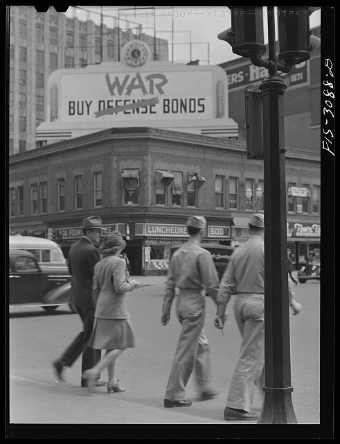 Photo:Lincoln Nebraska 1942 Downtown Street Corner War Buy Defense Bonds