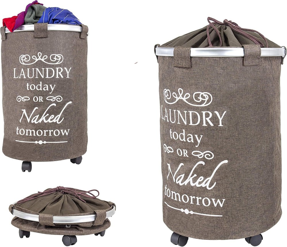 dbest products Laundry Trolley 360 Bag Hamper Basket Swivel Wheels, Brown