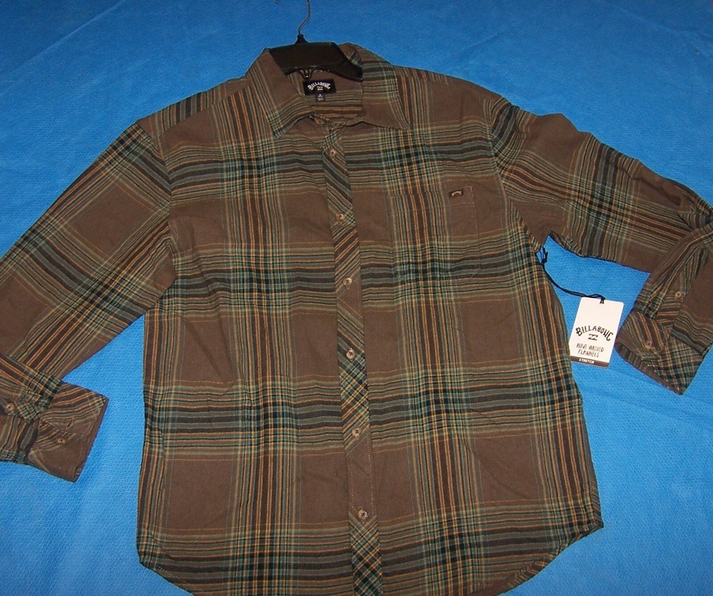 Size S Mens Billabong Long Sleeve Wave Washed Flannel Shirt Plaid