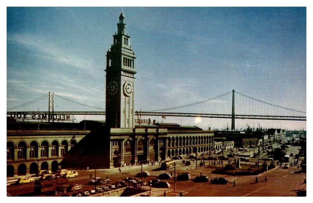 1940s Elevation View Ferry Building San Francisco California Vintage Postcard