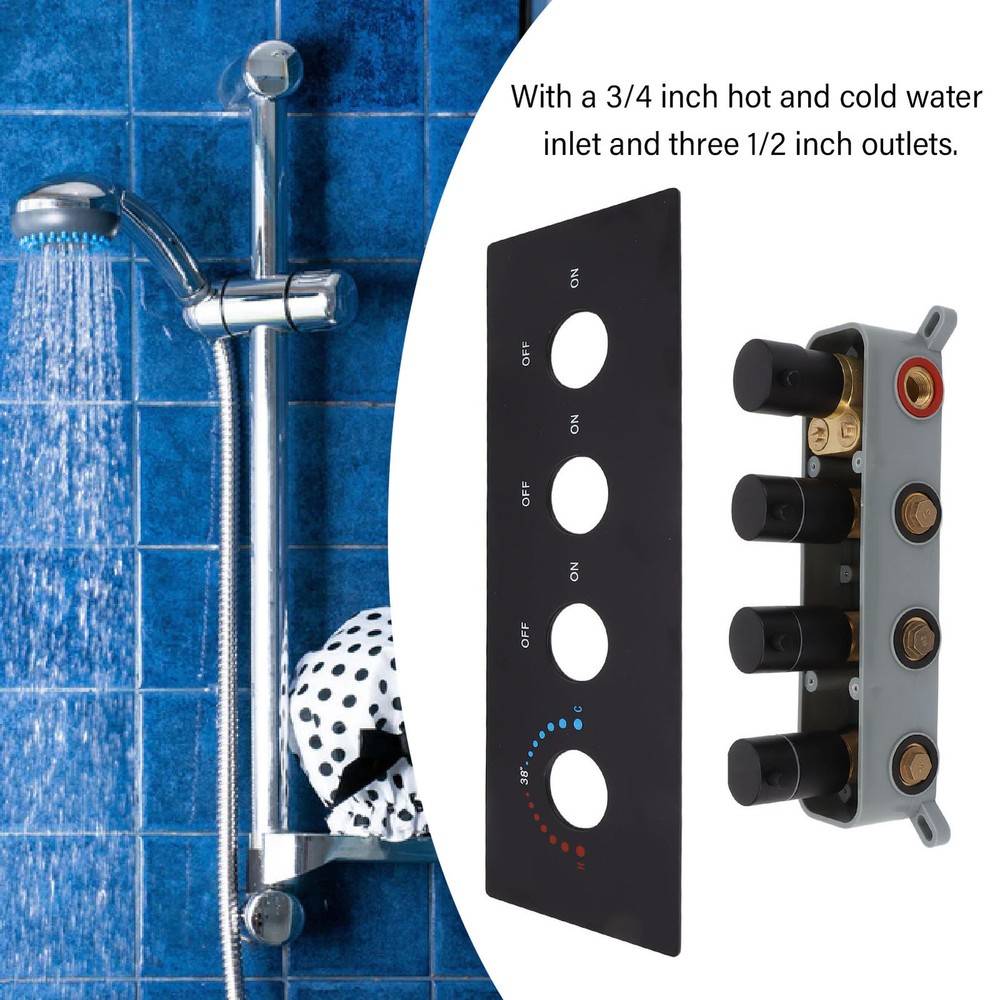 Shower Diverter Valve Concealed Thermostatic Mixer Brass 3 Way Valve Kit  01