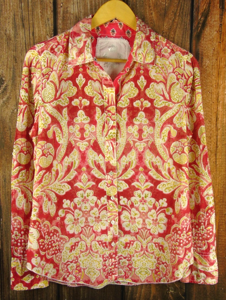 Cino Medium Floral Patterned Button Front Blouse Top Red/White/Green/Yellow