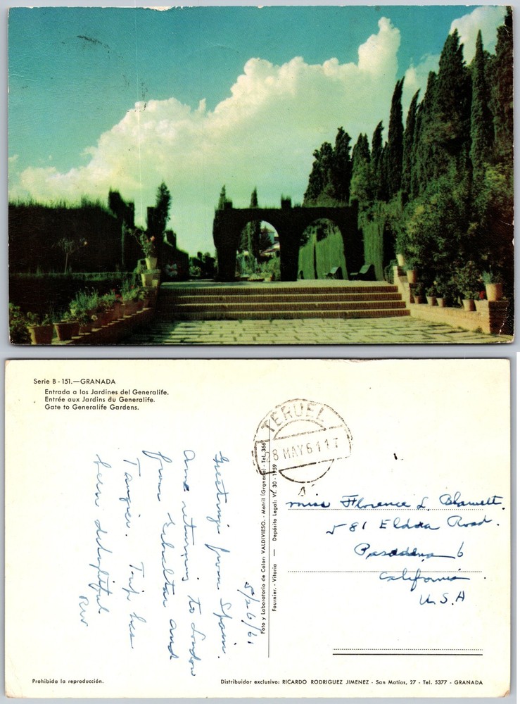 Continental Gate of the Generalife Granada Postcard