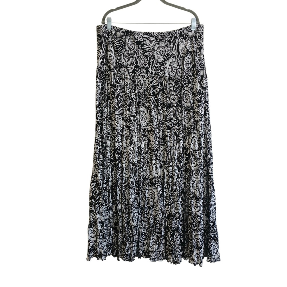 KAREN KANE Broomstick Prairie Maxi Skirt Women’s XL Black White Floral Tiered