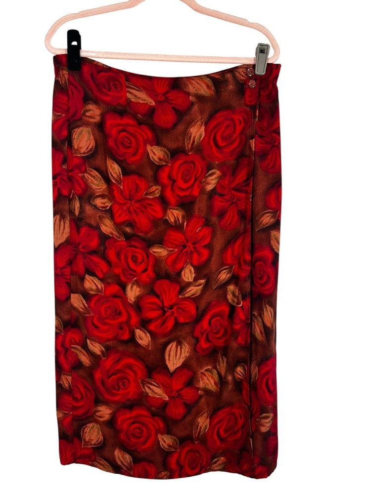 Colorful Floral Maxi Skirt Red PM Boho Indie Romantic Whimsical Classic Artsy