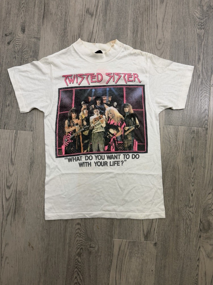 Vintage 80s Twisted Sister I Wanna Rock Concert Band T-Shirt Tee Size Small