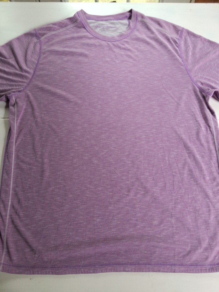 Tommy Bahama Men's Large Purple Slub Knit T-Shirt Contrast Stitching Crew Neck