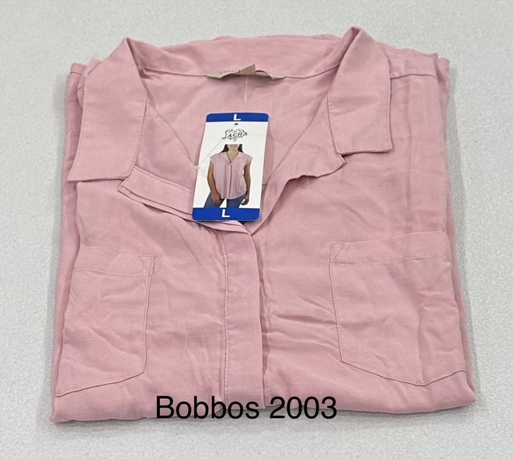 Jachs Girlfriend Women's Button Front Cap Sleeve Blouse, Pink, Size L