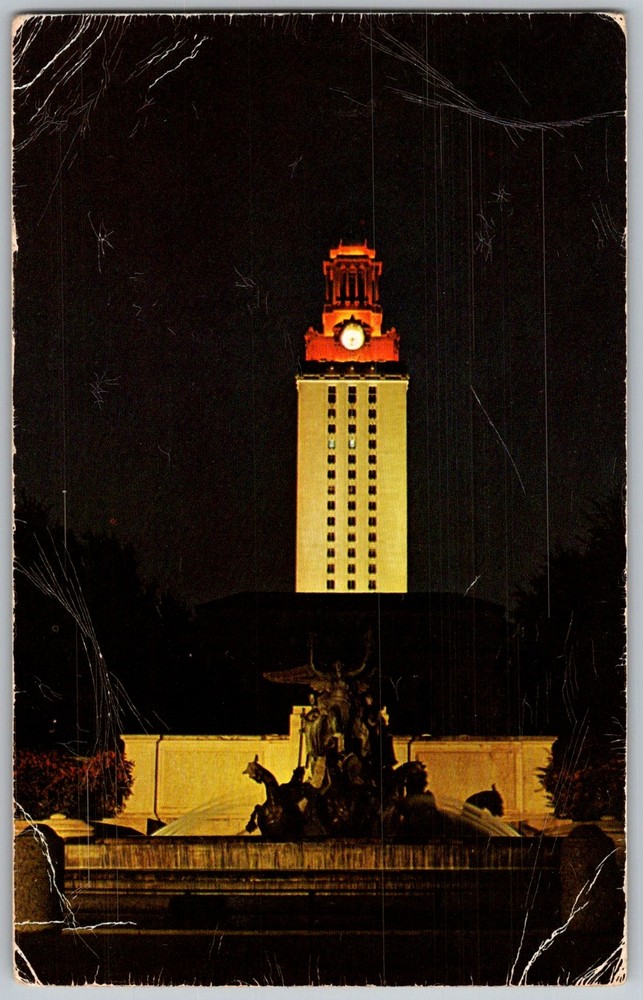 Vtg Postcard UT Tower Littlefield Fountain Austin, TX 1960s