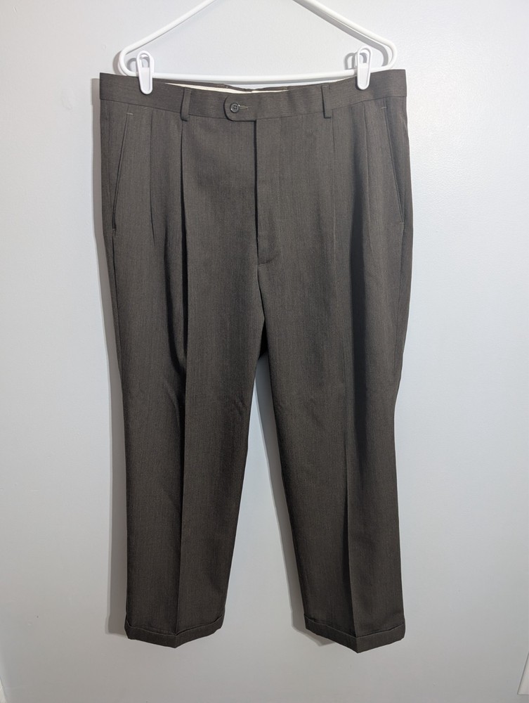Croft & Barrow Men's Brown Dress Pants Size 38x29 Pleated Front Rolled Cuff Hem
