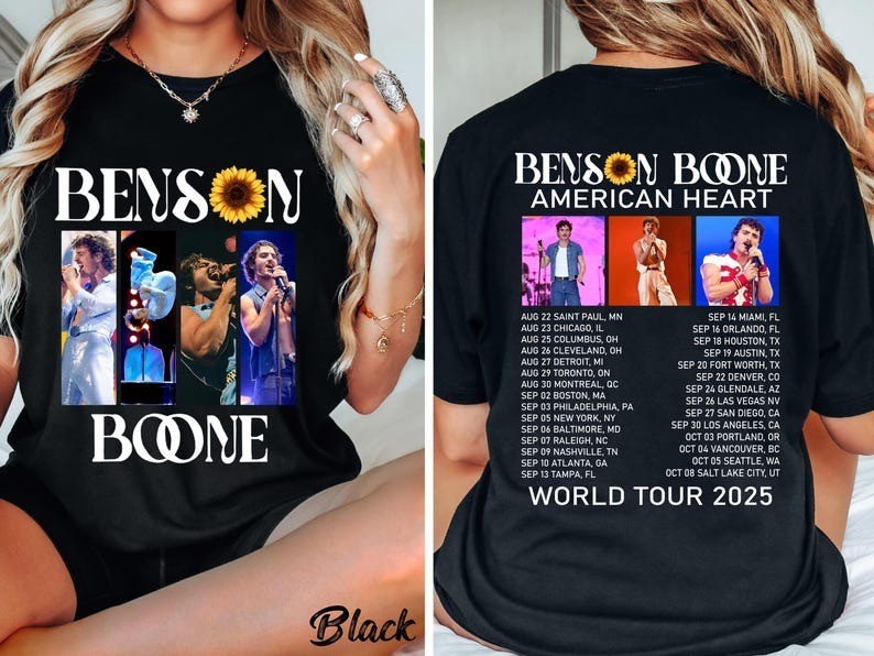 Benson Boone Tour Vintage Tee with Fireworks & Rollerblades Design