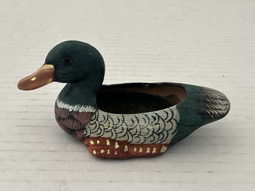 Miniature Mallard Duck Planter Ceramic Figurine Hand Painted