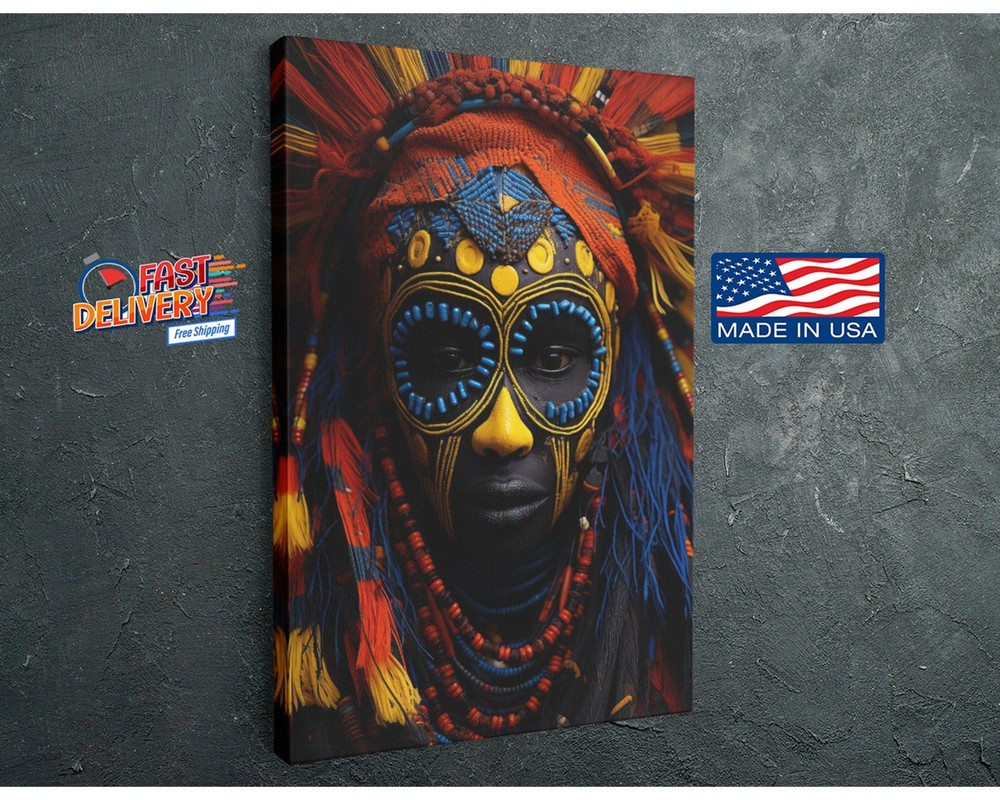 Vibrations of Africa -African Mask Tribal Art with a Great Design on Canvas Prin