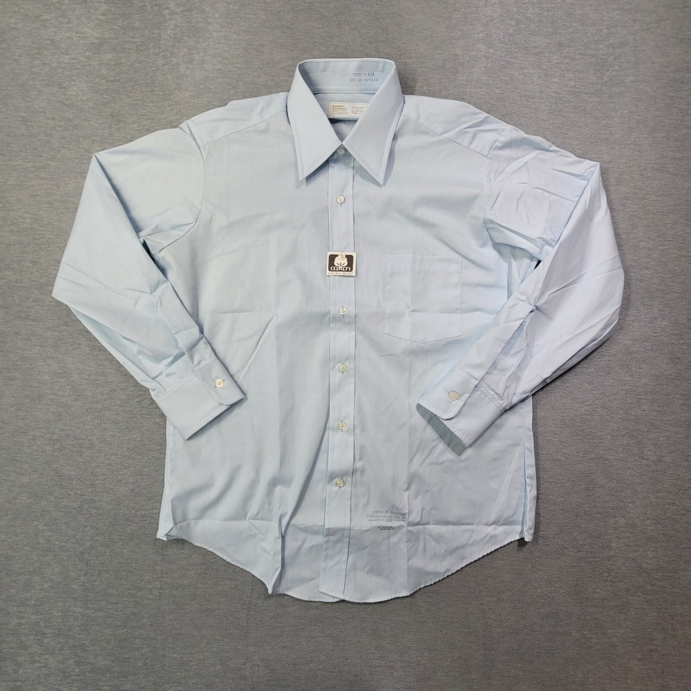 Vintage Sears Golden Comfort Shirt Mens 16.5 34 Blue Button Up 70s NWOT