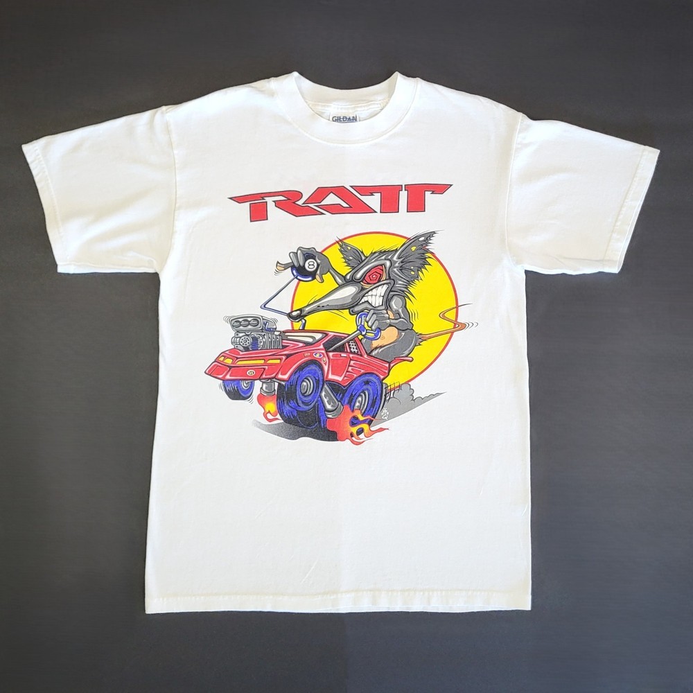 VTG Ratt Band Concert Tour T-Shirt White Medium Gildan Tag Authentic Metalcore