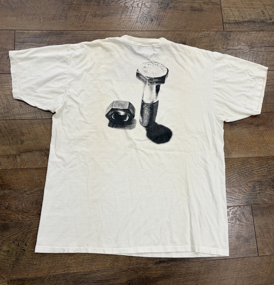 Vintage 90s Armani Exchange Nuts And Bolts Double Sided Graphic Tee Large White