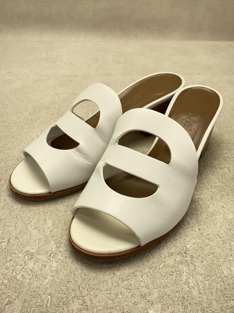 Authentic HERMES Mona Slip-On Sandals White Leather EU 37 Used F/S