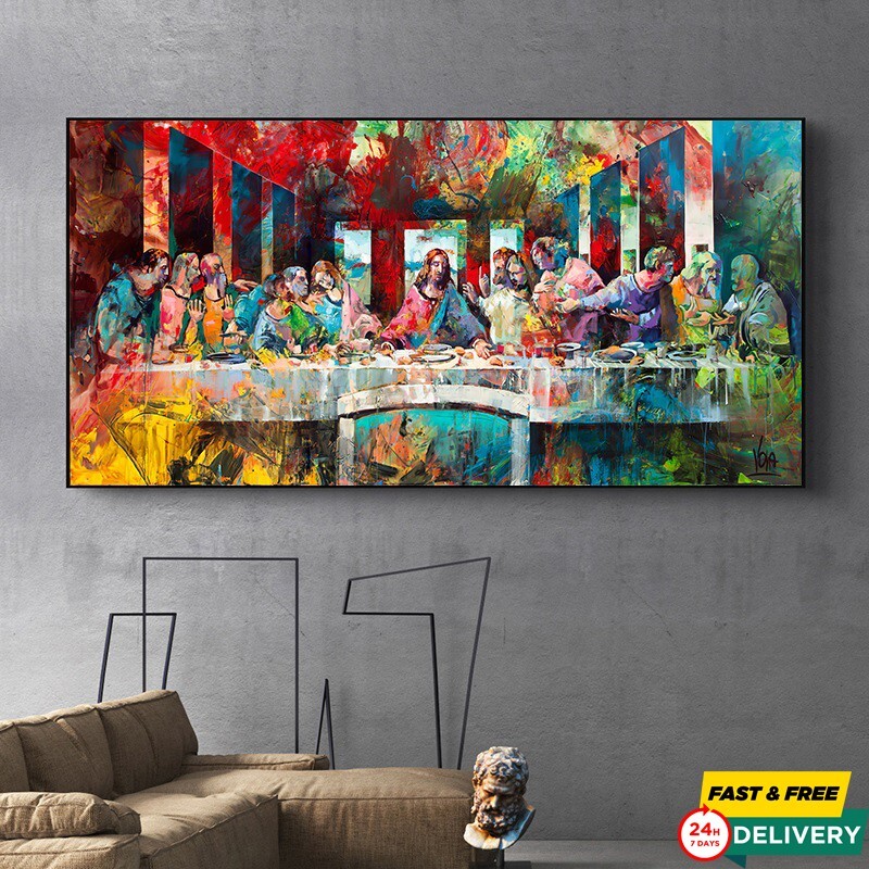 Last Supper Wall Art Canvas Print Da Vinci Abstract Painting Poster-image