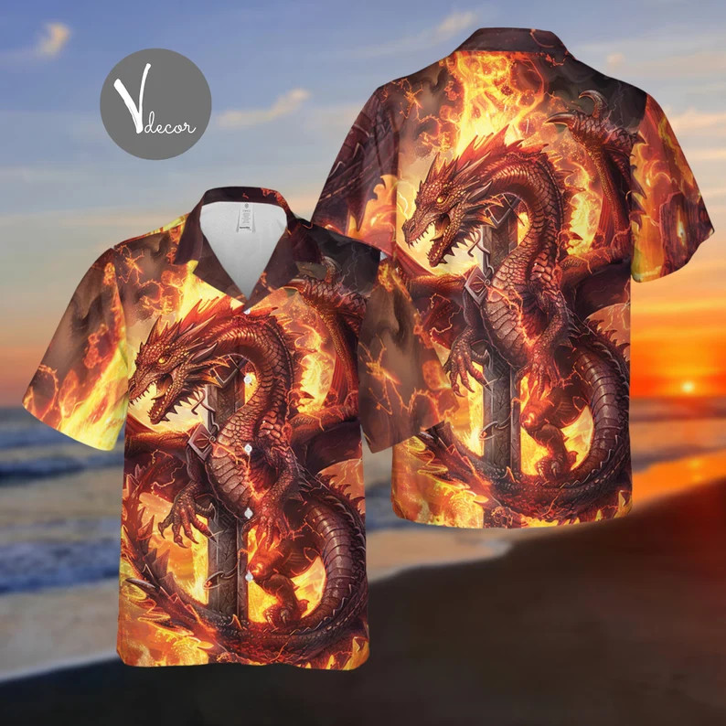 Fire Angy Dragon Hawaii Shirt Mens Womens Aloha Beach Summer Vacation